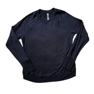 Athleta Mindset Sweatshirt SMALL Black 472751 Soft Crew Neck Curved Hem